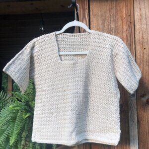 Vintage Handmade Crochet Short-sleeve Beige Top